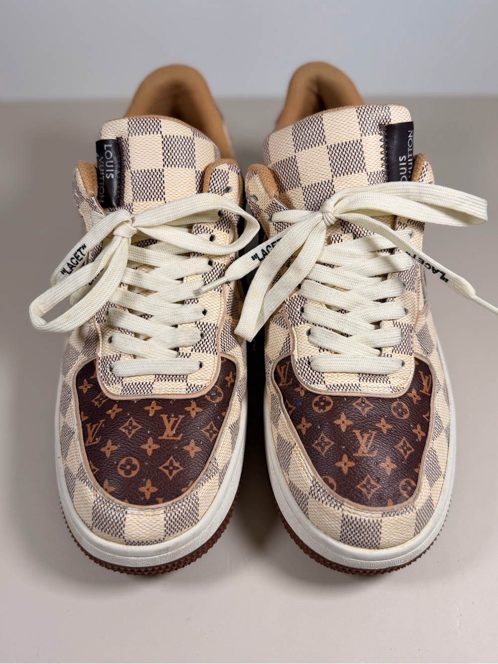 Nike Air Force 1 Tan and White Checkered Sneakers - Picture 2 of 6